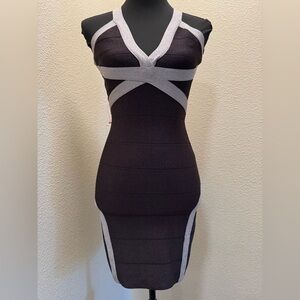 Bebe Elegant Black and Silver Mini Dress